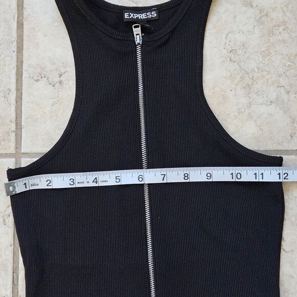 Express Bodysuit Women XS Black Body Contour Sleeveless Ribbed Front Zip Classic - Picture 10 of 14
